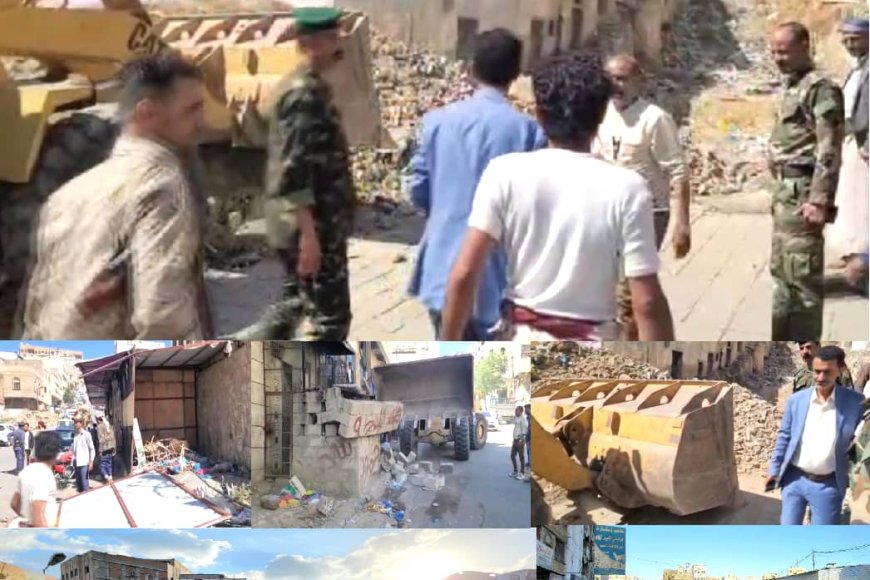 أشغال «القاهرة» بتعز يواصل حملة إزالة المخالفات ورفع مخلفات البناء في عدد من الشوارع
