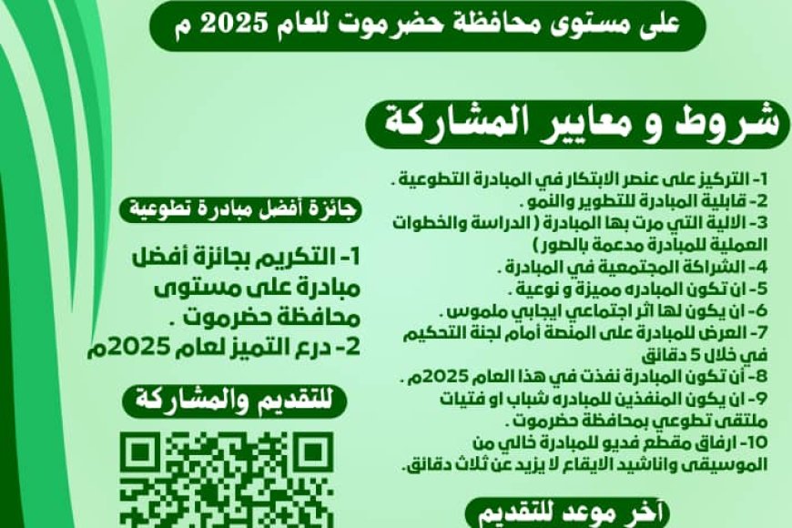 تزامن مع اليوم العالمي للتطوع إتحاد الملتقيات الشبابية بمحافظة حضرموت يطلق المسابقة السنوية