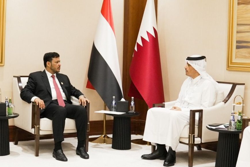 عضو مجلس القيادة عبدالله العليمي يلتقي رئيس مجلس الوزراء وزير الخارجية القطري