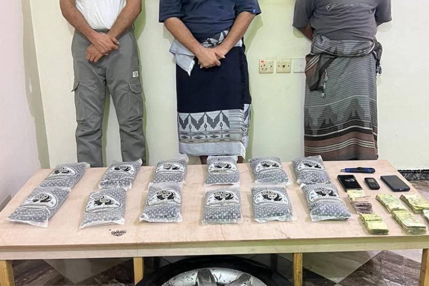 إدارة مكافحة المخدرات في عدن بعملية نوعية حازمة تطيح بثلاثة متهمين بحوزتهم 12 كيلو حشيش مخدر بمنطقة بئر فضل