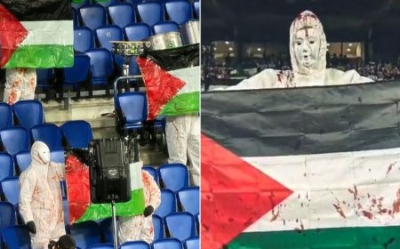 بملابس بيضاء تشبه الأكفان وملطخة بـ”الدماء”.. شاهد كيف تضامنت جماهير ريال سوسيداد الإسباني مع غزة
