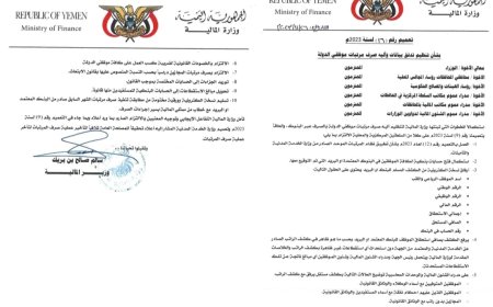 وزير المالية بن بريك يصدر تعميما جديدا بشأن تنظيم تدفق البيانات وصرف مرتبات موظفي الدولة