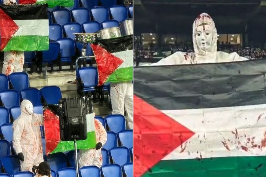 بملابس بيضاء تشبه الأكفان وملطخة بـ”الدماء”.. شاهد كيف تضامنت جماهير ريال سوسيداد الإسباني مع غزة