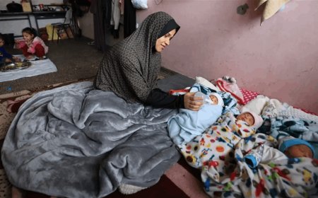 وسط القصف والقتال... نازحة فلسطينية تنجب أربعة توائم في غزة!