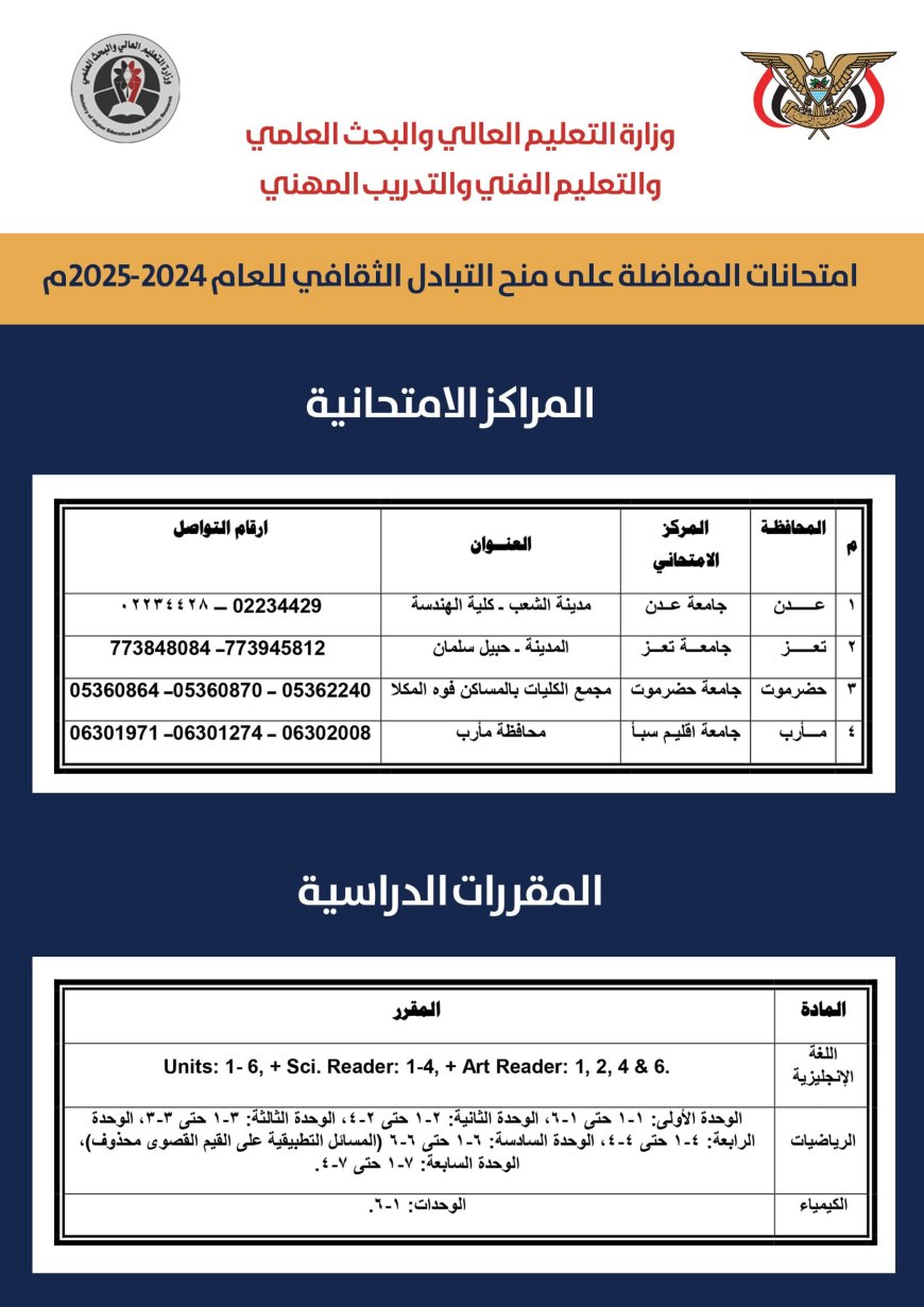 التعليم العالي تعلن فتح باب التسجيل لامتحانات المفاضلة على منح التبادل الثقافي للعام 2024-2025م