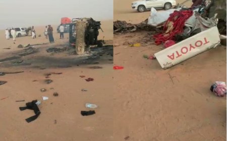 حادث مروري يودي بحياة كافة الركاب بين سيارتين في صحراء الجوف