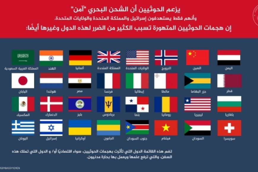 السفارة الأمريكية تنشر قائمة تضم 32 دولة تضررت من هجمات الحوثي