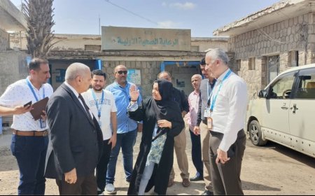 البيشي ووفد رفيع المستوى من منظمة اليونبس يزوران مبنى الرعاية الصحية الأولية لبدء آلية البناء والتأهيل
