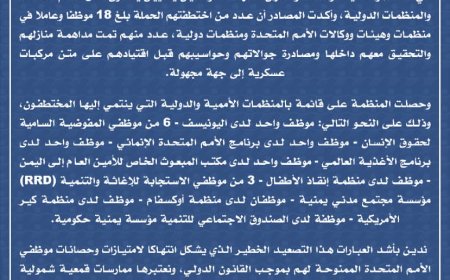 منظمة ميون: مليشيا الحوثي تختطف 18 موظفا أمميا خلال 24 ساعة