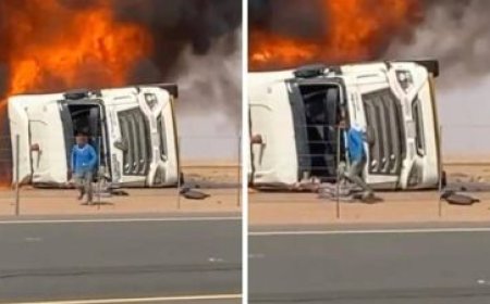 بالفيديو: سائق ناقلة وقود ينجو بمعجزة من النيران الهائلة