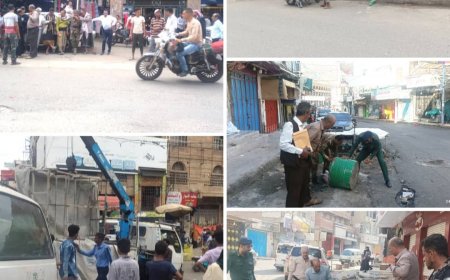 سلطة القاهرة تنفذ حملة واسعة لإزالة  البسطات المخالفة من شوارع مدينة تعز
