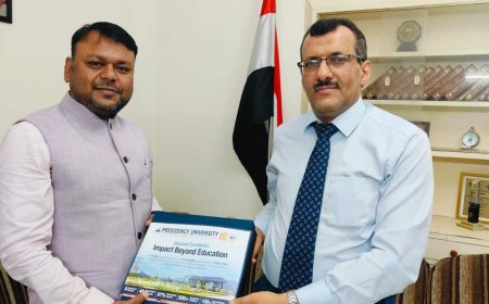 المستشار المخلافي يستقبل مسؤول التعاون الدولي بجامعة برزيدينسي.