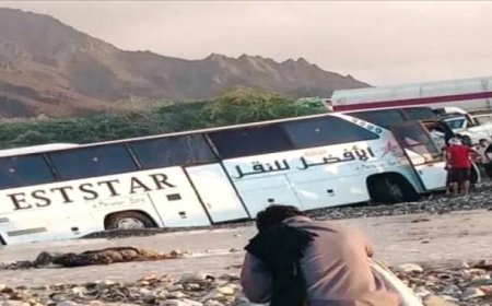 تفاصيل نجاة حافلة نقل ركاب باعجوبة من الموت في حضرموت