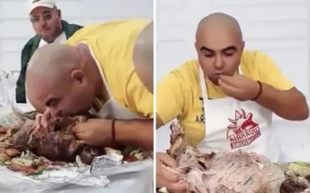 فيديو صادم.. مشهور عربي يبتلع خروفا كاملا خلال دقائق!