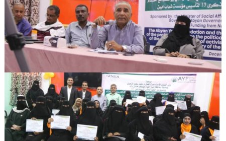 مؤسسة شباب أبين وتحالف نساء أبين يحتفلان بختام مشروع تعزيز الدور السياسي للمرأة ختام فعاليات 16يوم والذكرى الـ 13 لتأسيس مؤسسة شباب أبين