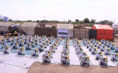 مؤسسة أهداف للتنمية والعمل الإنساني تنفذ مشروع السلة الغذائية الطارئة في مخيم جول السادة بخنفر أبين