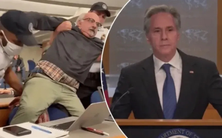 بالفيديو.. اعتقال صحفي قاطع مؤتمر وزير الخارجية الأمريكي واتهمه الاشتراك بالإبادة الجماعية في غزة