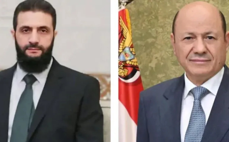 الرئيس العليمي يهنئ الرئيس السوري الشرع توليه منصب الرئاسة