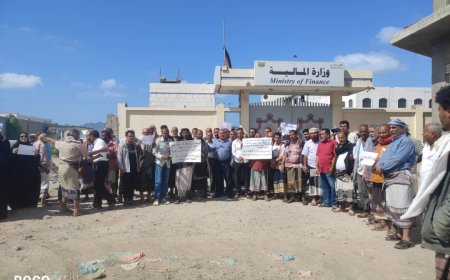 8 شهور بدون راتب.. وقفة احتجاجية كبرى للموظفين النازحين أمام وزارة المالية 