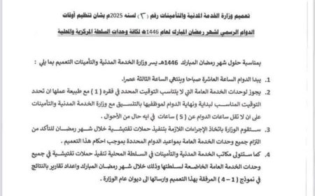 وزارة الخدمة المدنية والتأمينات..تصدر تعميماً جديد