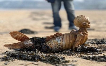 ظهور هيكل غريب لحورية البحر على شاطئ البحر يثير التساؤلات ..