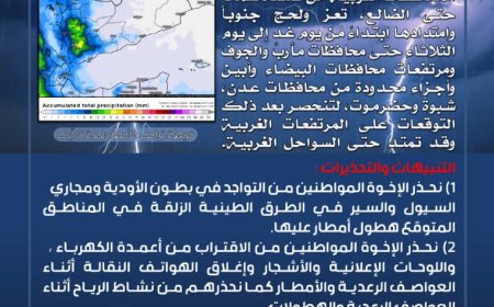 الأرصاد الجوية: تأثر بلادنا بأمطار رعدية متفاوتة الشدة (نشرة تحذيرية)