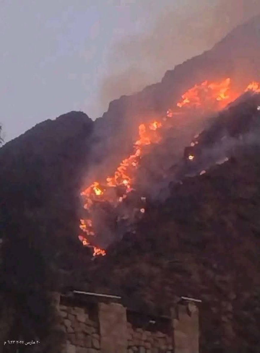 تعز..حريق هائل بجبل صبر ومناشدات للتدخل