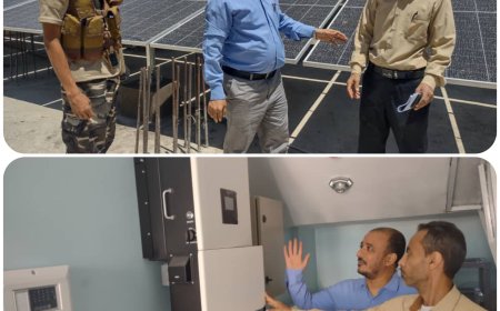 تعز: مدير صحة صالة يتفقد سير العمل في تركيب منظومة الطاقة الشمسية بمركز 26 الصحي