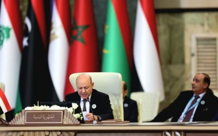 رئيس مجلس القيادة يدعو إلى تأسيس صندوق عربي للمساهمة في اعادة إعمار اليمن