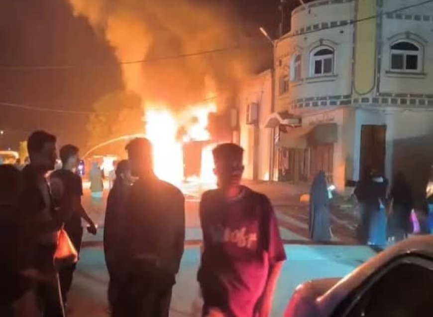 لحج.. اندلاع حريق هائل في قاعة أفراح خلال حفل زفاف بمنطقة صبر