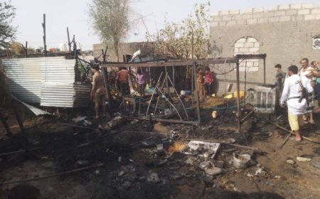 حريقان في مساكن نازحين بمأرب وإصابة أسرة كاملة مكونة من 8 أفراد