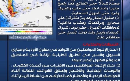 الأرصاد الجوية تحذر من أمطار رعدية في عدة محافظات