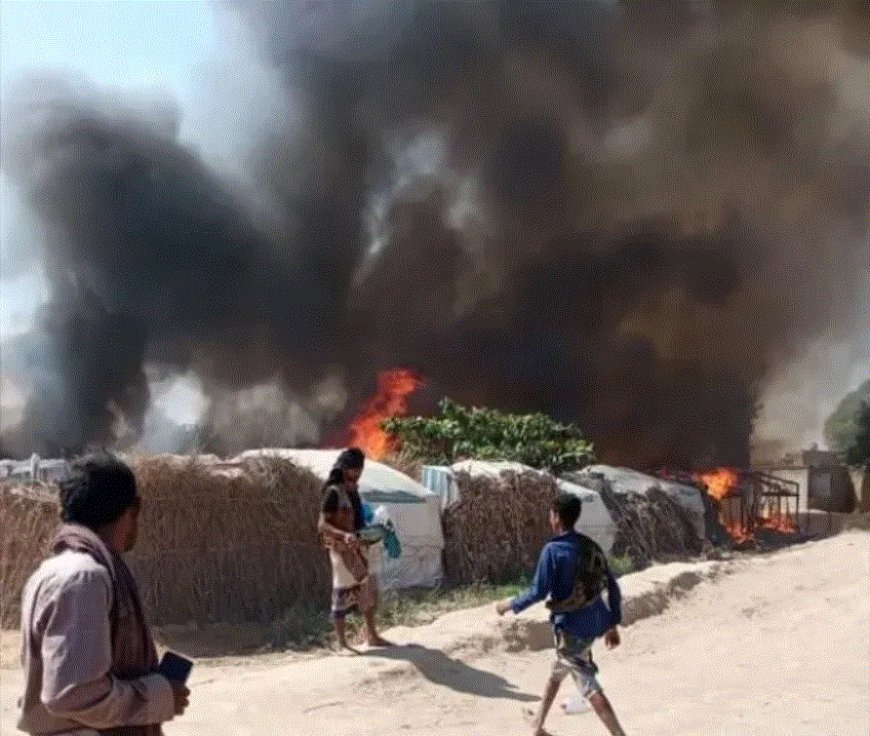 تؤوي نازحين.. حريق هائل يلتهم 18 منزلًا في الحديدة