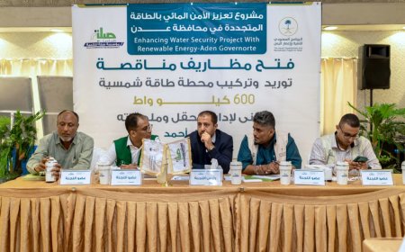 بتمويل سعودي... فتح مظاريف مناقصة لتوريد محطة طاقة شمسية 600 كيلو واط وملحقاتها ومبنى إدارة حقل بئر أحمد بعدن