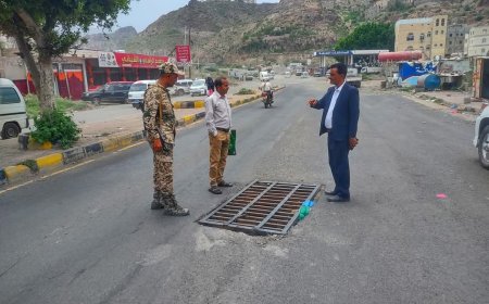 تعز :المشمر يوجه بتغيير شبك عبارات السيول بشارع وادي القاضي وعدد من شوارع المديرية