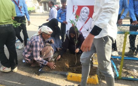 شباب ونساء تعز يودّعون الشهيدة افتهان المشهري بتدشين مبادرة لزراعة 5 آلاف شجرة