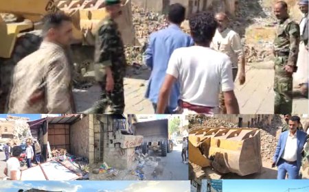 أشغال «القاهرة» بتعز يواصل حملة إزالة المخالفات ورفع مخلفات البناء في عدد من الشوارع