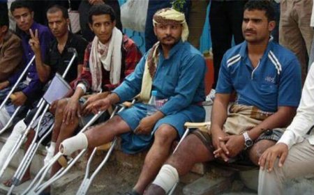 تعز .جرحى الجيش ينفذون وقفة احتجاجية ويعلنون اعتصامًا مفتوحًا أمام مبنى المحافظة المؤقت للمطالبة بحقوقهم