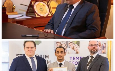 الوزير الوصابي يهنئ المبتعث (محمد محمد صالح سلمان) بمناسبة فوزه بجائزة الامتياز الأكاديمية المجرية، مؤكداً اعتزاز الوزارة ودعمها لنماذج التميز العلمي للطلبة المبتعثين. 