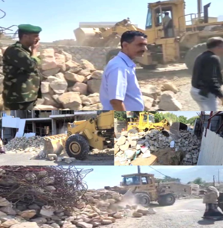 حملة ميدانية لإزالة مخالفات البناء من شوارع وأحياء مديرية القاهرة بـ«تعز» 
