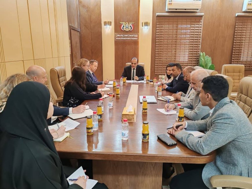 الوزير بحيبح يناقش مع فريق من وزارة الخارجية البريطانية الترتيبات الفنية لمؤتمر المانحين الصحي..