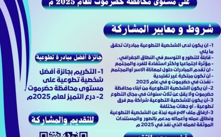 جائزة أفضل عشر شخصيات تطوعية على مستوى محافظة حضرموت للعام 2025