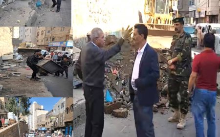 تعز.. مديرية «القاهرة» تزيل رصيفًا مخالفًا في شارع السلخانة لتخفيف الازدحام المروري