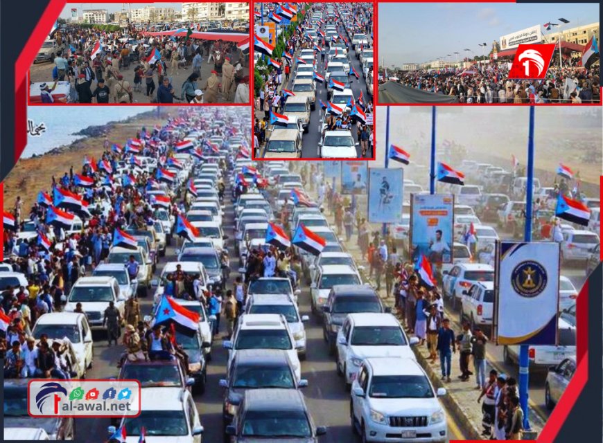بأعلام الجنوب وهتافات الحرية..  آلاف الجنوبيين يجددون العهد بساحة العروض بعدن (صور)