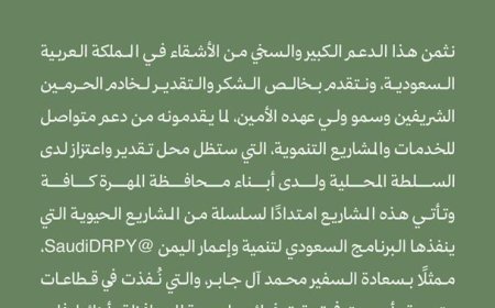 محافظ المهرة يشيد بالدعم السعودي لمشاريع التنمية والبنية التحتية في المحافظة