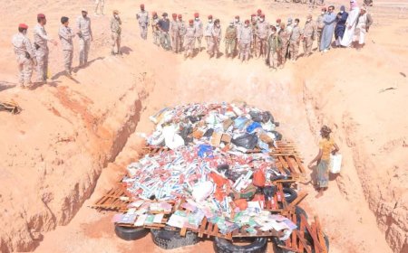 قيادة كتيبة منفذ الوديعة تُتلف كميات ضخمة من الممنوعات بينها 594 كجم من الحشيش وأكثر من 118ألف حبة كبتاجون