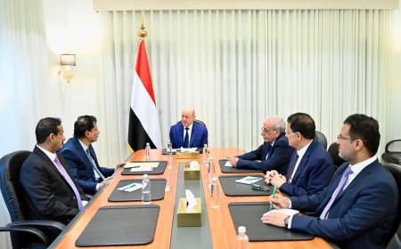 رئيس مجلس القيادة يجتمع بمحافظي المهرة وشبوة ويعلن تدشين مرحلة واعدة بالمشاريع الإنمائية في المحافظتين