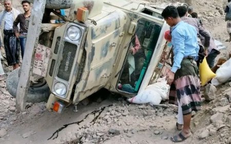 تعز.. نجاة 15 شخصاً في حادث مروري مروع بمديرية جبل حبشي