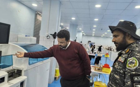 قائد قوات حرس المنشآت يزور المختبرات الطبية في عدن