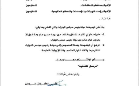 رئاسة الوزراء تعمّم قرارًا بشأن تكليف القيادات العليا ..